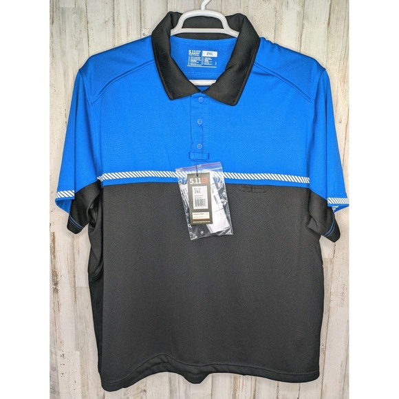 NEW 5.11 Tactical Bike Patrol Polo Shirt 2XL‎ Short Sleeve Reflective Blue Black - Picture 1 of 10